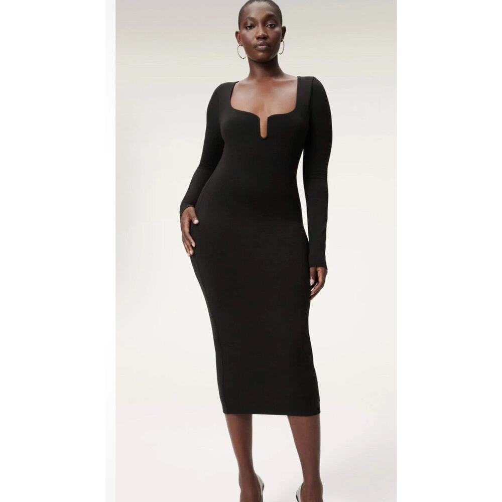 Good American U-Ring Long Sleeve Bodycon Midi Dress in black size 2 Medium